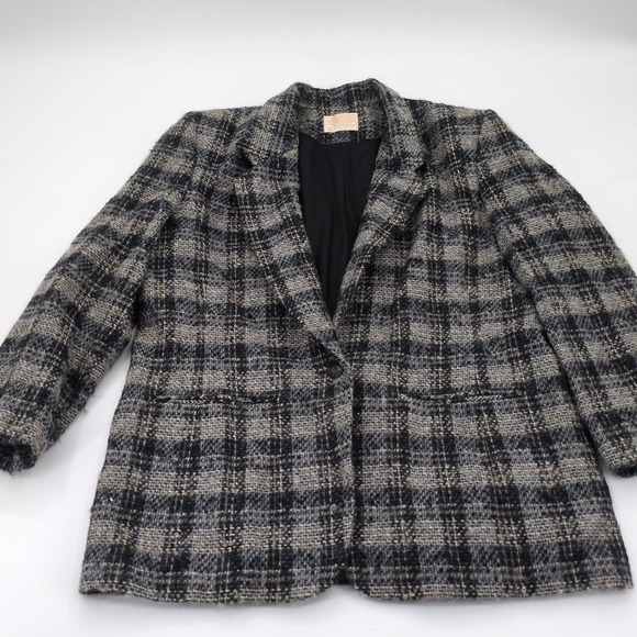 Pendleton Jackets & Blazers - Vtg 80s Pendleton Womens Gray Tweed Plaid Wool Blazer Jacket Size 14 USA